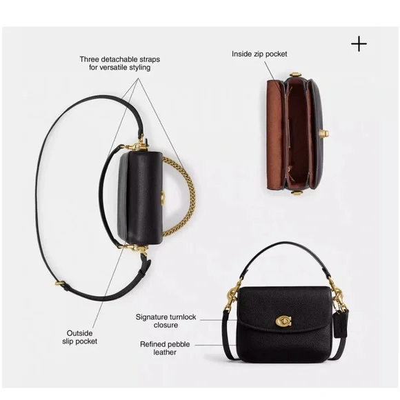 Coach Cassie 19 Black Crossbody Bag with Gold Chain - Picture 12 of 12